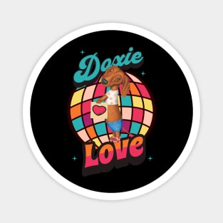 Cute Dachshund in fashion on a Doxie Love tee Magnet